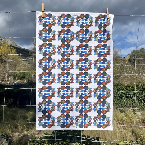 Blue chestnut print tea towel
