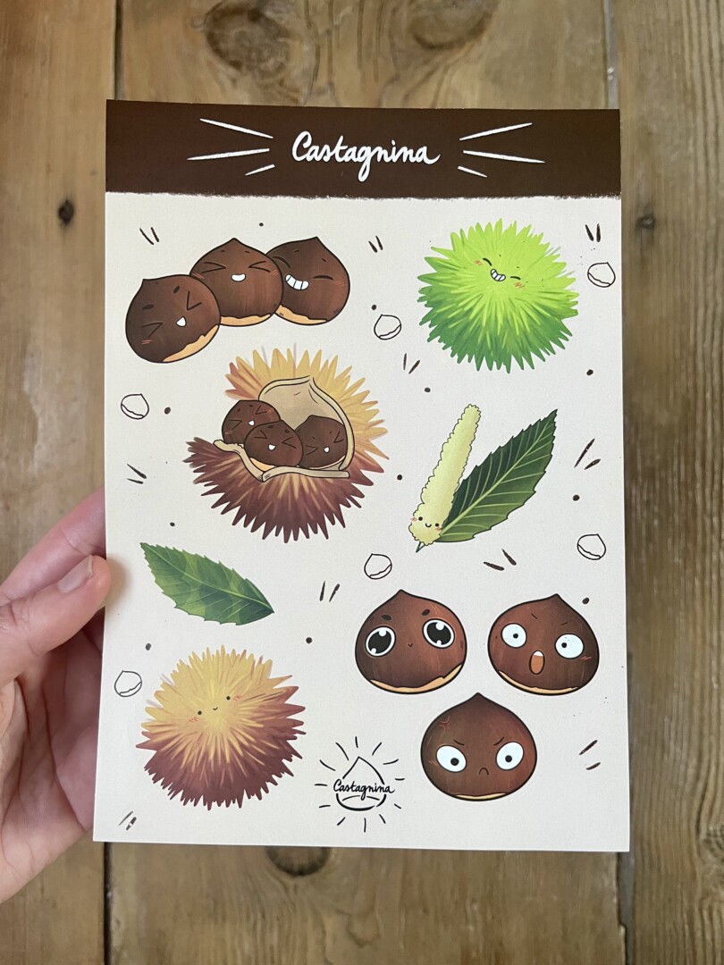 Foglio di 9 adesivi kawaii Castagne