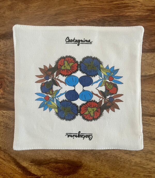 Blue-coloured potholder reverse side; made in collaboration with Acquarius